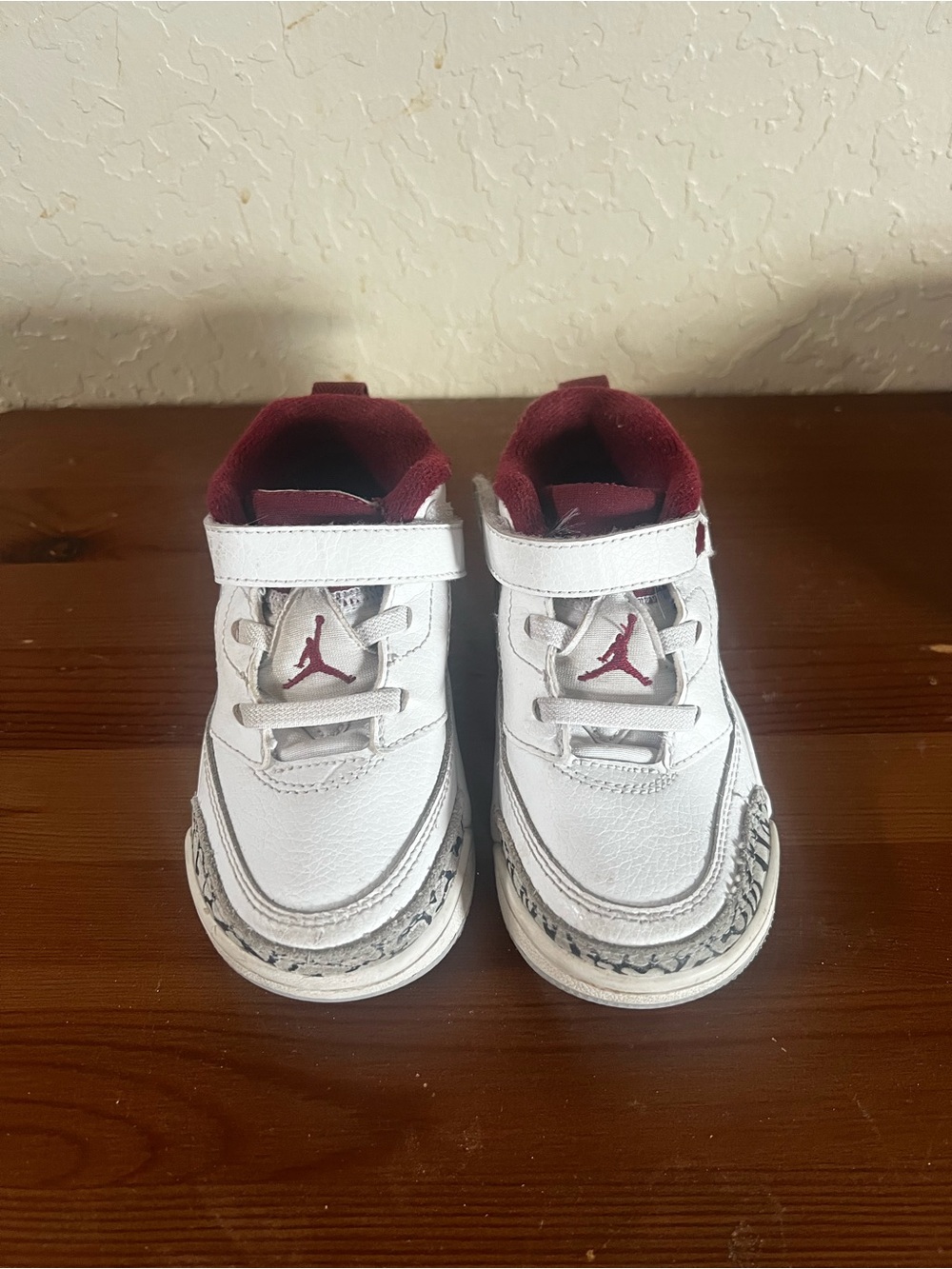 Nike Kids White and Maroon Jordan Velcro Sneakers